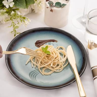 Joyido 200Guests Pre Rolled Gold Plastic Silverware Sets - Heavy Duty Gold Cutlery - Include 200 Pack Wrapped Disposable Utensils with Napkins for Parties & Dinners & Weddings - Image 9