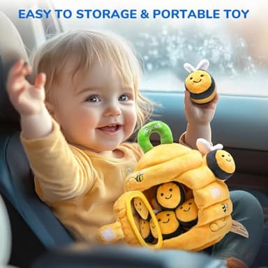 JoyCat Baby Toys 6-12 Months - Soft Baby Beehive with 5 Sensory Bees - Rattle, Crinkle Paper, Squeaker, Mirror, Busy Montessori Soft Toys for Toddlers 0-3 Years Old - Baby Christmas Birthday Gift - Image 7