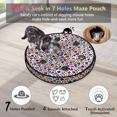 ORSDA Cat Toys, Interactive Activated Moving Ball in 7 Holes Mat, Automatic Fast Rolling Ball, Hide and Seek Toys for Indoor Cats, Exercise Kicker Mouse Catching Game - Image 3