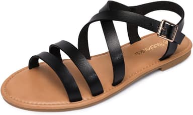 Women's Ankle Strap Flat Sandals Open Toe Breathable Summer Fisherman Sandals Adjustable Buckle Crossed Strappy Two Band Comfy Casual Gladiator Sandal - Image 1