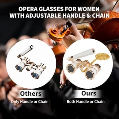 BOSTRON 3X25 Opera Glasses Binoculars Compact with Adjustable Handle & Chain, Portable Vintage Theater Glasses Mini Binoculars for Adults Women Kids for Music Concerts Opera Houses Cinema（White） - Image 2