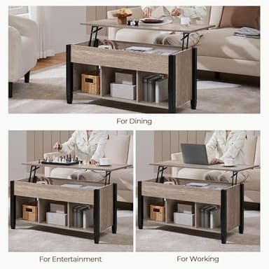 Yaheetech Gray Coffee Table, Lift Top Coffee Table with Hidden Compartment & Shelf, Lift Up Dining Table for Living Room Reception, Retro Central Table with Wooden Lift Tabletop, 41 inch L - Image 4