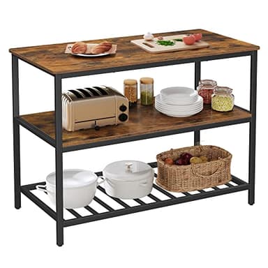 VASAGLE Kitchen Island with 3 Shelves, 47.2 Inches Width Kitchen Shelf with Large Worktop, Stable Steel Structure, Industrial, Easy to Assemble, Rustic Brown and Black UKKI01BX - Image 1