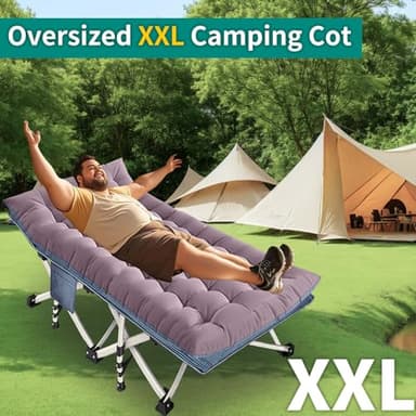GETOVIN XXL Camping Cot with Mattress Oversize 32" Width Folding Cot Heavy Duty Comfortable Cots for Sleeping Guest Bed with Carry Bag Portable Easy to Set-up for Home Travel Outdoor 79" x 32" x 18" - Image 2