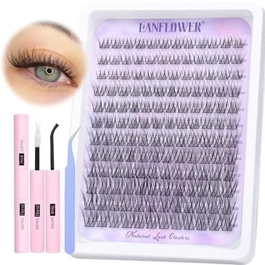Natural Lash Clusters Kit Wispy Lash Extension Kit Waterproof Lash Clusters C Curved Cluster Eyelash Extensions Kit 144pcs Individual Lashes 10-16mm Eyelash Extension Kit by Lanflower - Image 1
