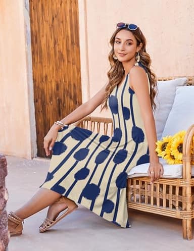 Zeagoo Midi Dresses for Women Casual Sleeveless Sundress Round Neck Aline Flowy Tank Dresses Loose Tunic Dress Beige Tshirt Dress 2025 - Image 7