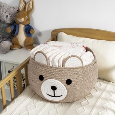 CherryNow Baby Basket for Nursery, Bear Gift Baskets for Kids, Baby Shower Basket with Handles, Small Cute Animal Baskets, Light Brown, 15.7" D x 10.5" H - Image 5