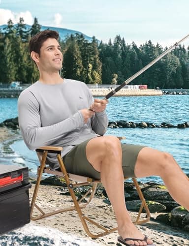 baleaf Men's Sun Protection Swim Shirts UPF 50+ UV Sun Shirt Quick Dry Long Sleeve Rash Guard Shirt with Zipper Pocket Light Gray M - Image 6