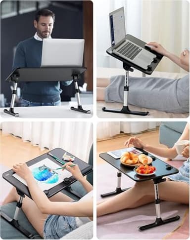 SAIJI Height & Angle Adjustable Laptop Stand for Bed, Lap Desk Bed Tray Table, Light Weight Foldable Portable Laptop Table for Couch Sofa Chair Floor Desk for Adults, Kids (Black) - Image 9