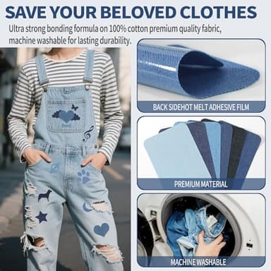 Iron On Patches for Clothes 24pcs, Iron On Patches for Jeans, Cotton Denim Repair Patch for Inside Jeans Fabric Kit, Jeans Knee, Pants, Clothing 3" by 4-1/4" Blue&Black - Image 3