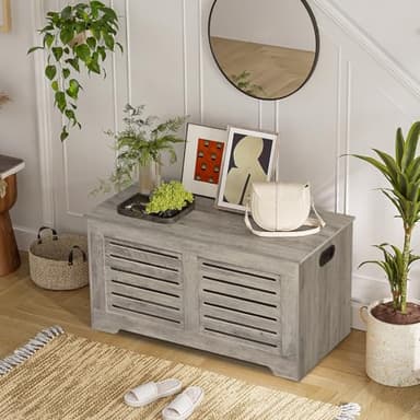 DINZI LVJ Storage Chest, Flip-Top Wooden Toy Box with 2 Safety Hinges, Retro Entryway Shoe Bench, Sturdy Large Storage Trunk for Living Room, Bedroom, Toddler Room, Easy Assembly, Grey Wash - Image 2