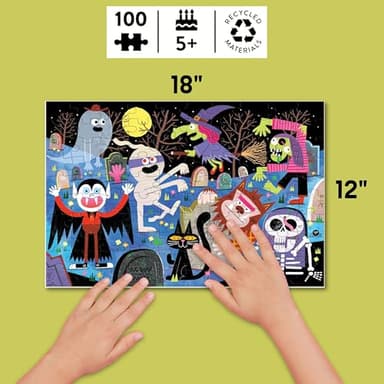 Mudpuppy Haunted Graveyard – 100 Piece Glow in The Dark Jigsaw Puzzle with a Scary Scene of Monsters and Creatures and Hidden Spooky Details in The Dark - Image 4