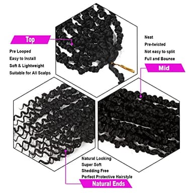 BILEAF Pre-twisted Passion Twist Crochet Hair for Women 8 Packs Curly Crochet Hair Pre Looped 12 Inch Ombre Passion Twist Hair, Short Passion Twists Hair Crochet Passion Twists Crochet Boho Braids 1B - Image 5