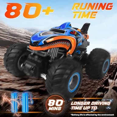 BESWIT 1:16 Remote Control Car, 2.4 GHz All Terrain Remote Control Monster Truck, RC Truck 2 Rechargeable Batteries for 80 Mins Play, Spray Remote Control Car for Boys 8-12 and Girls or Adult, MK724A - Image 4