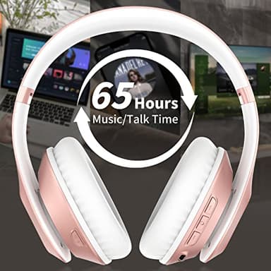 Glynzak Wireless Bluetooth Headphones Over Ear 65H Playtime HiFi Stereo Headset with Microphone and 6EQ Modes Foldable Bluetooth V5.3 Headphones for Travel Smartphone Computer Laptop Rose Gold - Image 3