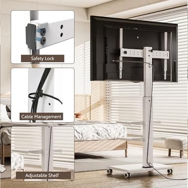 FITUEYES Rolling TV Stand for 32-75 Inch TVs - Height Adjustable Portable TV Stand on Wheels, 20 Degree Left/Right Swivel and 90 Degree Vertical and Horizontal Rotation up to 88lbs - Image 7