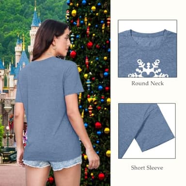 Magic Christmas Shirts for Women Cute Snowflake Graphic Tees Winter Letter Print Short Sleeve Xmas Tops-M (Ink Blue) - Image 4
