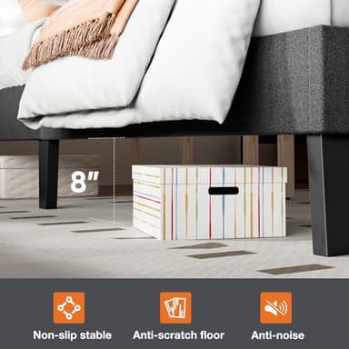 Sweetcrispy Twin Size Wood Bed Frame - Linen Upholstered Platform Bed with Headboard, No Box Spring Needed with 800LBS Sturdy Wooden Slats Support, Noise Free, Easy Assembly, Dark Grey - Image 5