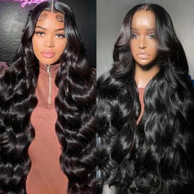 Body Wave Lace Front Wigs Human Hair 200% Density Glueless HD Transparent 13×4 Lace Frontal Wigs Human Hair Brazilian Virgin Wig for Women Pre Plucked Bleached Knots with Baby Hair(24 Inch) - Image 1