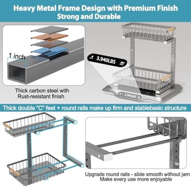 Liuoud Under Sink Organizer Storage 2 Pack, 2 Tier Slide Out Height Adjustable Pull Out Cabinet Organizer Drawer for Kitchen Bathroom Large Under Sink Shelf Rack Caddy for Pantry, Grey - Image 4