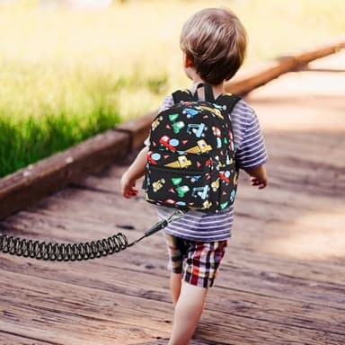Accmor Toddler Harness Backpack Leash, Cute Excavator Kids Backpack with Anti Lost Wrist Link for Outdoor Walking, Mini Black Child Backpack Wristband Tether Leashes for Boys Girls Aged 1-3 Years Old - Image 5