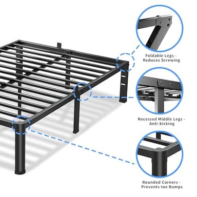 VIPSHOW 12 Inch Queen Bed Frame, 3500Lbs Heavy Duty Metal Platform with Round Corner Legs Mattress Slide Stopper, Steel Slat Support No Box Spring Needed, Noise Free, Non-Slip, Easy Assembly - Image 4