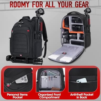 RAINSMORE Camera Backpack Camera Bag for DSLR/SLR Mirrorless 14 Inch Laptop Camera Backpack for Photographers Anti-theft Photography Bag with Rain Cover, Tripod Holder, Black - Image 4