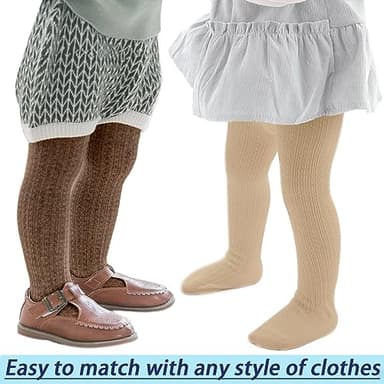 Mini angel Baby Tights 6-12 Months Cable Knit Tights 3 Pack Baby Leggings Seamless Cotton Stockings Pantyhose for Toddlers (Coffee+Khaki+Ivory, S) - Image 4
