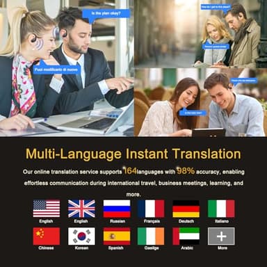 AI Translation Earbuds Real Time, 164 Language Translator Earbud 3-in-1 Bluetooth 5.4 Translator Earbuds with 6 Translation Modes, 75H Translators Headphones with APP for Travel Business, Black - Image 3