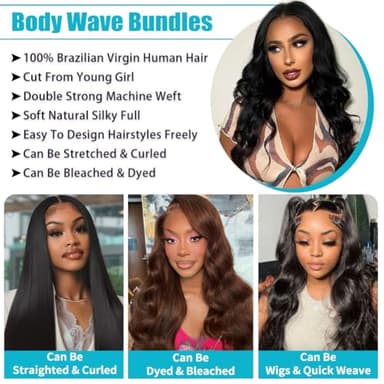 12A Body Wave Bundles Human Hair 22 24 26 28 Inch Human Hair Bundles 100% Unprocessed Brazilian Virgin Hair 4 Bundles Deals Hair Extensions Real Human Hair for Women Quick Weave Hair Natural Black - Image 2