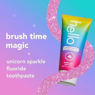hello Unicorn Sparkle Kids Toothpaste with Fluoride, Bubble Gum Toothpaste, 4.2 Oz Tube (Pack of 3) - Image 2