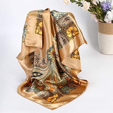 AWAYTR Satin Large Square Head Scarves - 4PCS Silk Like Neck Scarf Lightweight Hair Sleeping Wraps for Women (Cashew(Black/Blue/Camel/Beige)) - Image 6