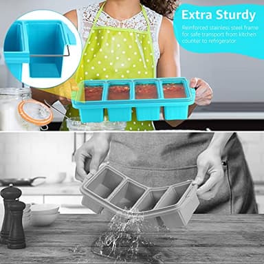 Ztomine Silicone Freezer Tray With Lid - Silicone Freezer Food Molds- Large Ice Cube Tray,Silicone Freezer Container,Freeze & Store Soup, Sauce, Broth,Leftovers - Makes 4 Perfect 1 Cup - Image 4