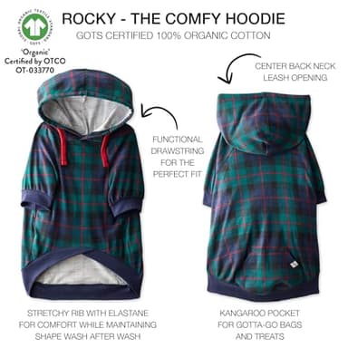 Pet Passion Rocky – The Orginal Lightweight Hooded TEE 100% Organic Cotton Dog Hoodie Pet Coat Sweater for Small, Medium, Large Dogs, Black Watch Plaid, X-Large - Image 3