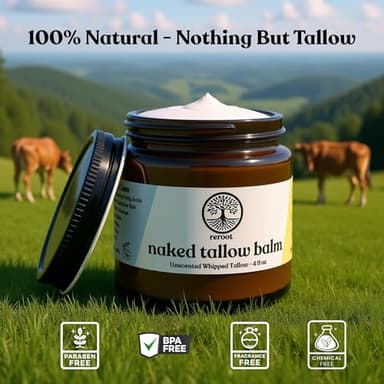 Beef Tallow for Skin | NAKED TALLOW BALM | 1 Ingredient - 100% Grass Fed Beef Tallow | Beef Tallow for Body & Face | Whipped & UNSCENTED for Sensititve Dry Skin, Babies, Eczema, Psoriasis, Rosacea (4oz) - Image 2