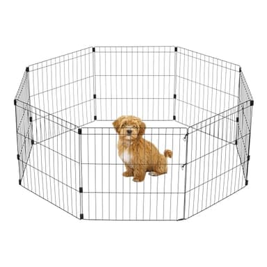 IRIS USA 24" 8-Panel Metal Pet Dog Puppy Playpen, Indoor/Outdoor Dog Fence, 58 x 58 x 24, Foldable, Customizable, Black - Image 1