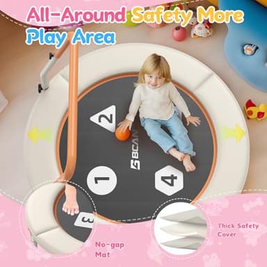 BCAN 36'' Toddler Trampoline, ASTM Certified-Foldable Mini Trampolines for Kids Ages 1-6, Adjustable Handle, Safety Pad & Foldable Legs, Baby Trampoline Indoor/Garden, Gift for Boy and Girl, Beige - Image 4