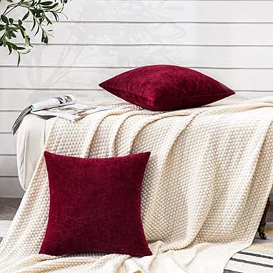 GAWAMAY Decorative Square Throw Pillow Covers 20"x20" Inch Set of 2, Super Soft Chenille Pillows Farmhouse Fall Pillowcase for Living Room Bedroom Sofa Couch Cushion Cover Burgundy Red 50x50cm - Image 6