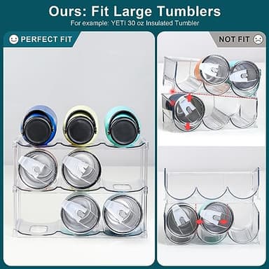 LARGER Compartment - Stackable Water Bottle Organizer Holder - for Stanley & Others' Large Tumbler - Clear Wine Rack, Cup Bottle Holder for Cabinet Home Countertop Fridge Pantry Shelf, 3 Tier Hold 9 - Image 2