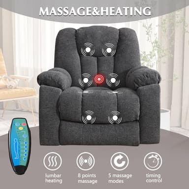 CANMOV Power Lift Recliner Chair with Massage and Heat for Elderly, Overstuffed Wide Recliners, Heavy Duty and Safety Motion Reclining Mechanism with USB Ports, 2 Concealed Cup Holders, Smoke Gray - Image 3