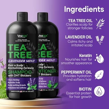 Vanidox Tea Tree Shampoo and Conditioner Set with Lavender and Mint | DHT Blockers | With 100% Pure Tea Tree Oil for Itchy, Dry Scalp | Sulfate & Paraben Free | For Men & Women | 16 fl oz Each - Image 4