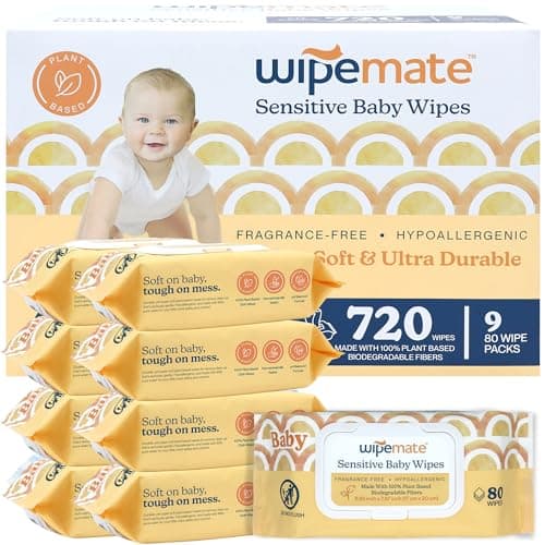 Wipemate EWG-Verified Premium Baby Wipes, 99% Water-Based, Plastic-Free, Ultra-Soft Plant-Based Wipe, Chlorine/Alcohol-Free, pH-Balanced, Hypoallergenic Cruelty-Free with Durable Flip-Top Lid 720-Ct - Image 1