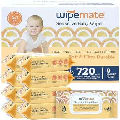 Wipemate EWG-Verified Premium Baby Wipes, 99% Water-Based, Plastic-Free, Ultra-Soft Plant-Based Wipe, Chlorine/Alcohol-Free, pH-Balanced, Hypoallergenic Cruelty-Free with Durable Flip-Top Lid 720-Ct - Image 1