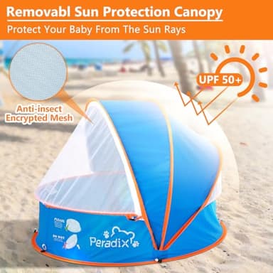 Peradix Paddling Pool for Kids & Pets Infant Ball Pit Tent, Baby Beach Tent, Toddler Wading Pool UV Sun Shelter Canopy with Mosquito Net, Portable Pop Up Tent Summer Beach Toys for Child - Image 5