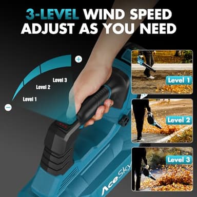 Leaf Blower Cordless - 2025 Update 150000RPM & 3 Speed Levels Electric Leaf Blower with 2 x 4.0Ah Battery and Charger, Extension Tube Blower for Lawn Care, Yard, Garage, Blowing Leaves, Dust or Snow - Image 6