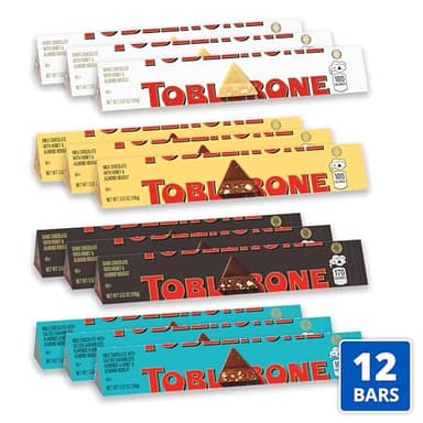 TOBLERONE Assorted Chocolate Bars Variety Pack (Milk, Dark, White, & Salted Caramelized Almonds), Bulk Chocolate, 12 - 3.52 oz Bars - Image 3
