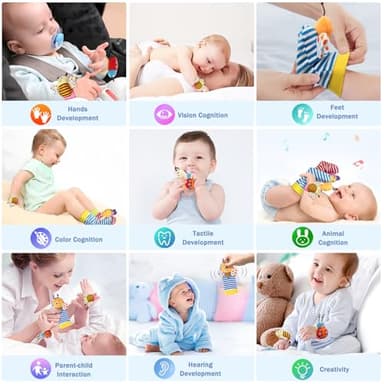 Wrist Rattles Foot Finder Rattle Toy for 0-6 Months Baby, Feet Leg Ankle Socks Arm Hand Bracelet Shaker for 6-12 Months Infant boy & Girl, Gift Set for 0-3 Years Newborn Babies (5 pcs-F) - Image 8