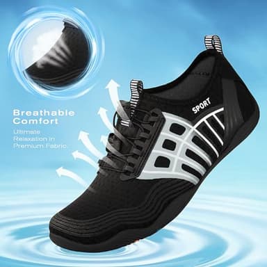 Tanamo Water Shoes for Women Men Quick Dry Swim Beach Barefoot River Aqua Shoes for Hiking Boating Camping Fishing Grounding Surfing Yoga Women 12 / Men 10.5 (10-Black Grey) - Image 5