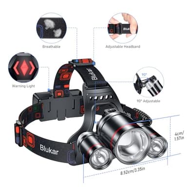 Blukar LED Headlamp, Super Bright Rechargeable Headlight Flashlight - 3 Lights 5 Modes,Zoomable,Spotlight&Floodlight Combination, IPX6 Waterproof, 20+Hrs Runtime for Running,Hiking,Camping etc. - Image 7