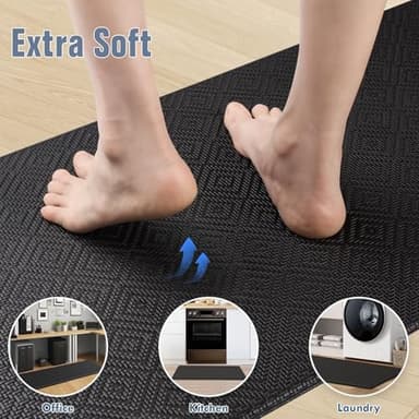 Mattitude Kitchen Mat 2PCS Kitchen Rugs Cushioned Anti-Fatigue Rug Waterproof Standing Desk Mat Kitchen Mats for Floor Kitchen Rug Set for Kitchen, Sink, Office 17.3"×30"+17.3"×47" Black - Image 3